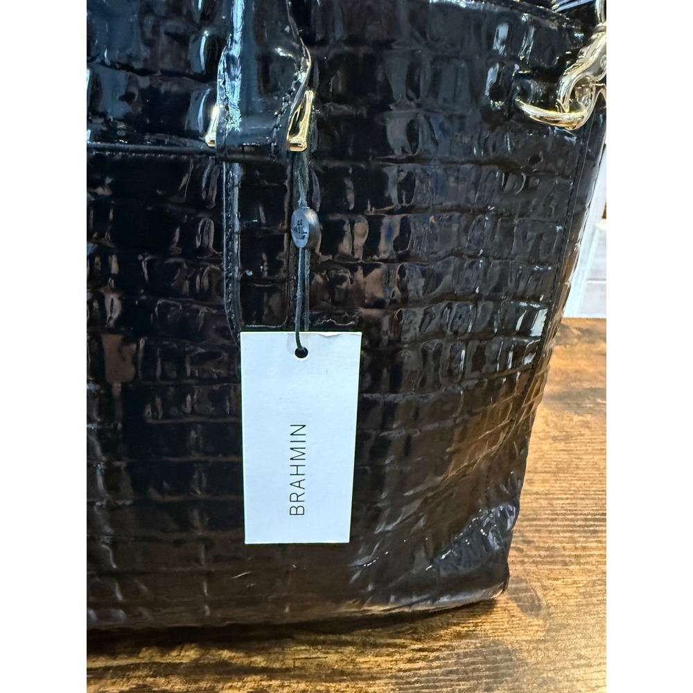 Brahmin Blake Satchel Black La Scala Croc Embossed Leather Tags Attached $425 - Picture 3 of 16